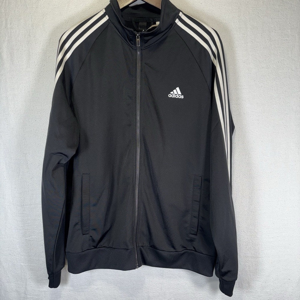 Y2K Adidas‎ Mens Black 3-Stripe Full Zip Track Jacket Size L Athletic